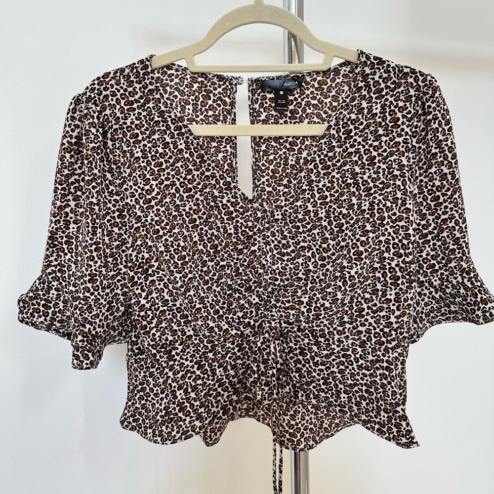 Leopard Blouse from AQUA, Size M, adjustable cinch front